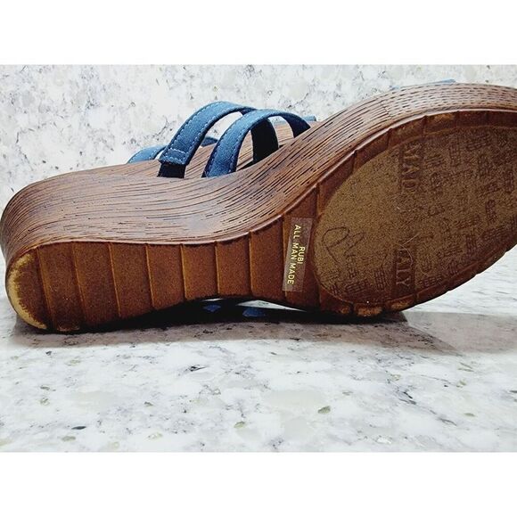 Contessa 8M Blue Suede Slip On Sandals 3" Heels US 8 EU 39 UK 5 - Picture 9 of 11